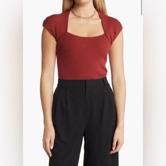 Halogen Sweaters - Halogen Red Ribbed Cap Sleeve Sweater top size Small